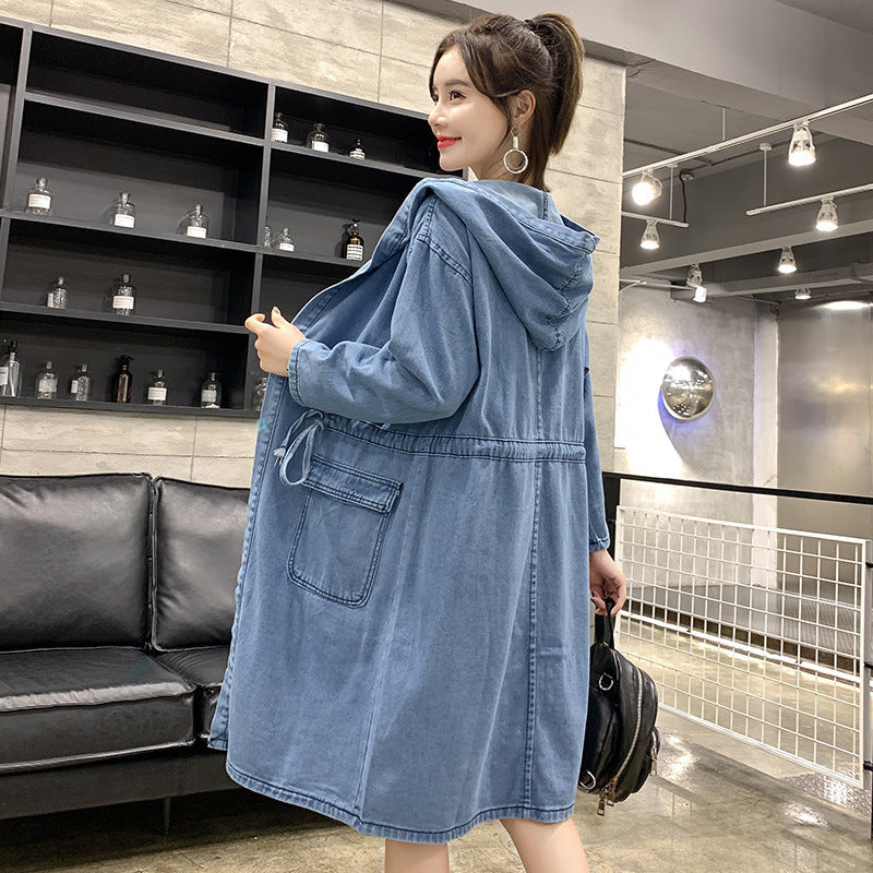 Women's Mid-length Long-sleeved Hooded Cardigan Trench Coat