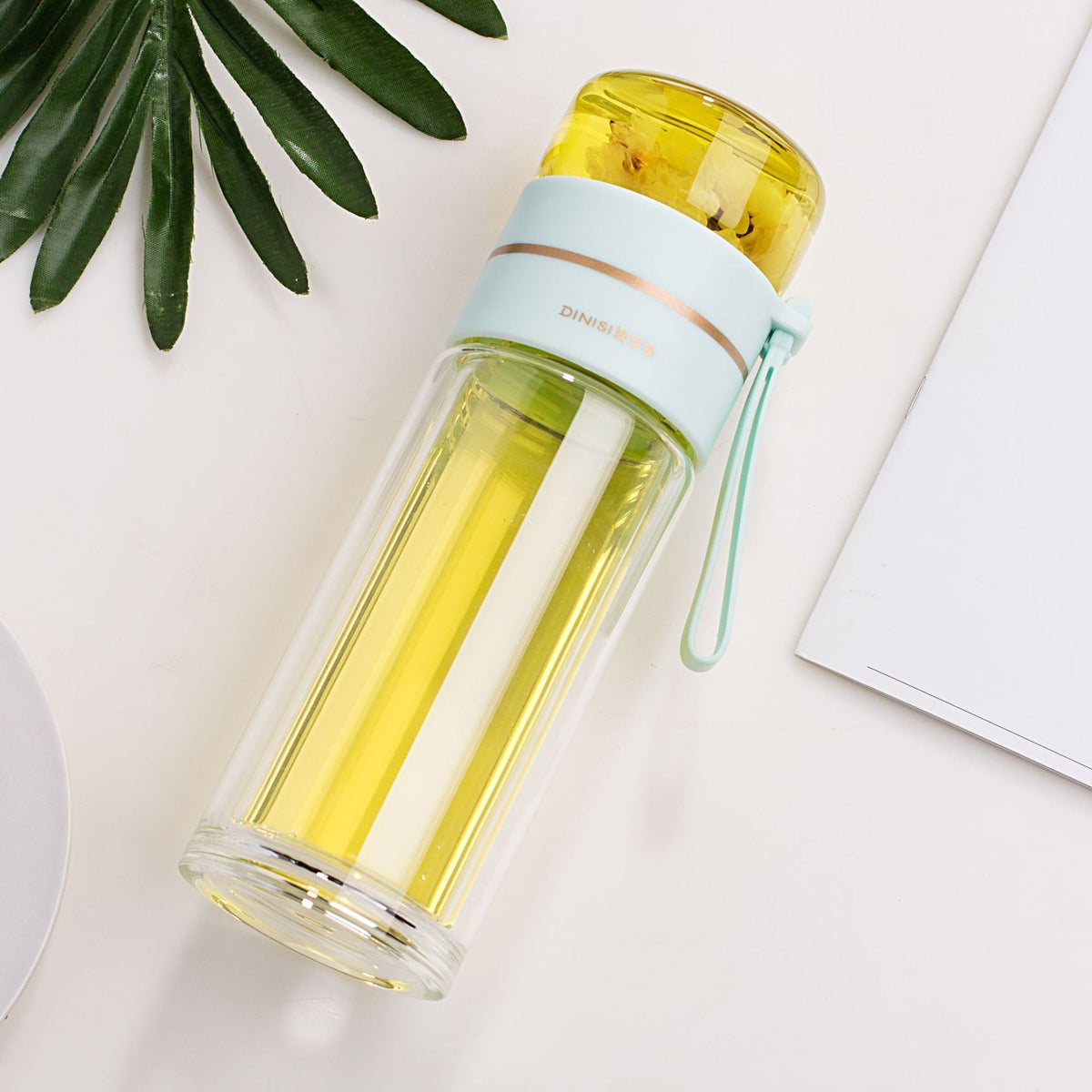 Glass Water Bottle with Tea Infuser - Double Wall Leakproof Tea Separation Bottle