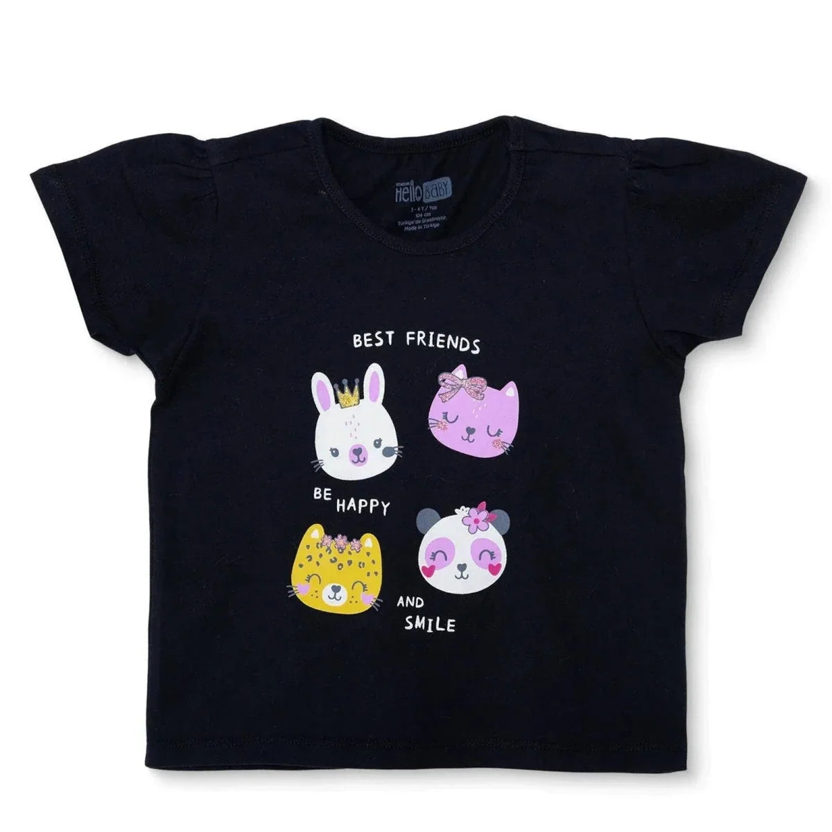 HelloBaby Short Sleeve Baby T-Shirt (3-6 Months to 3-4 Years) - Black