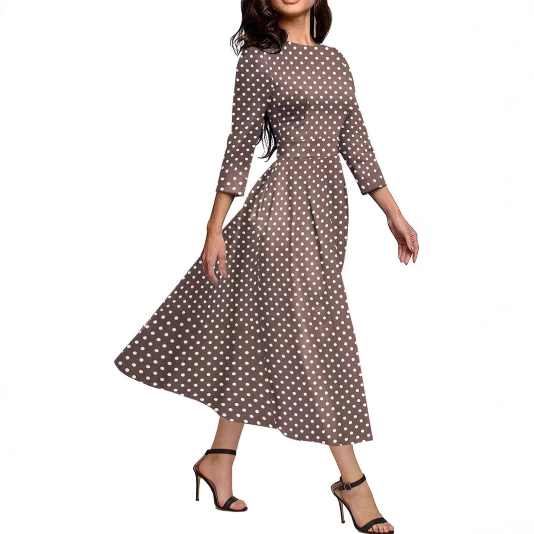 Slim Fit Waist Retro Printed Dress Women With Pockets