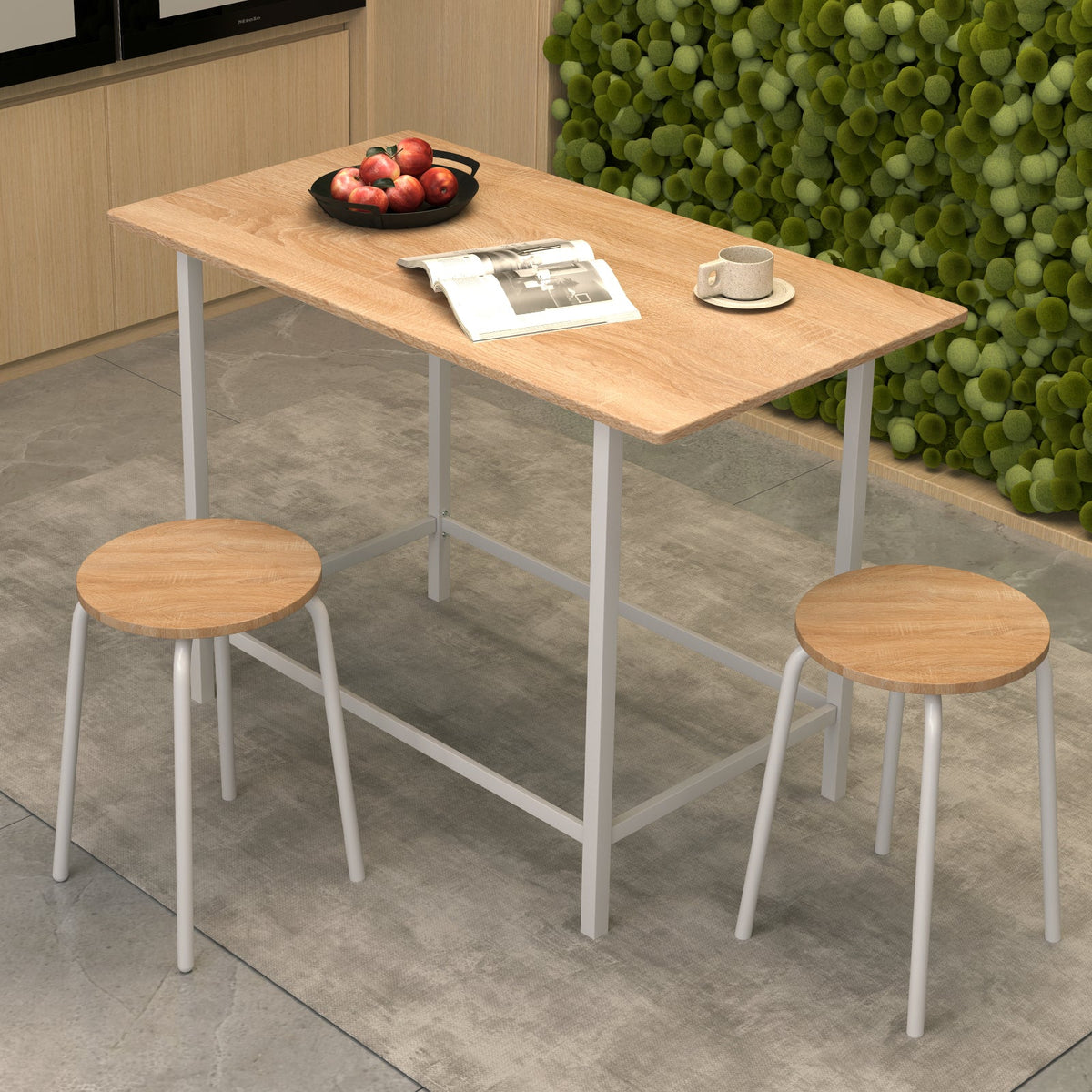 3-Piece Dining Set with 2 Round Chairs and Adjustable Foot Pads-Natural