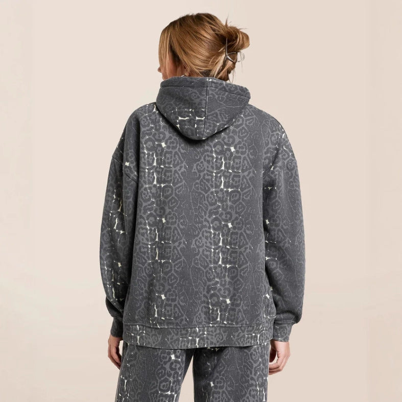 Fashionable Casual Hooded Sweatshirt And Wide Leg Pants Leopard Print Set
