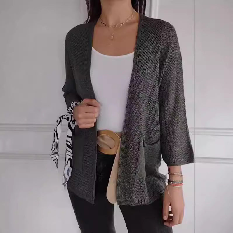 Women's Waffle Nine-quarter Sleeve Urban Casual Cardigan Coat