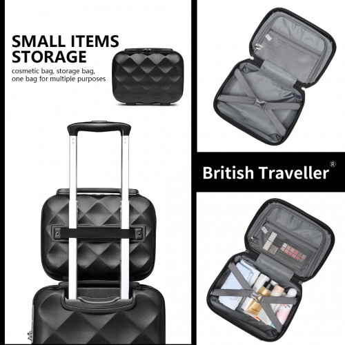 K2395L - British Traveller Ultralight ABS And Polycarbonate Bumpy Diamond 4 Pcs Luggage Set With TSA Lock - Black