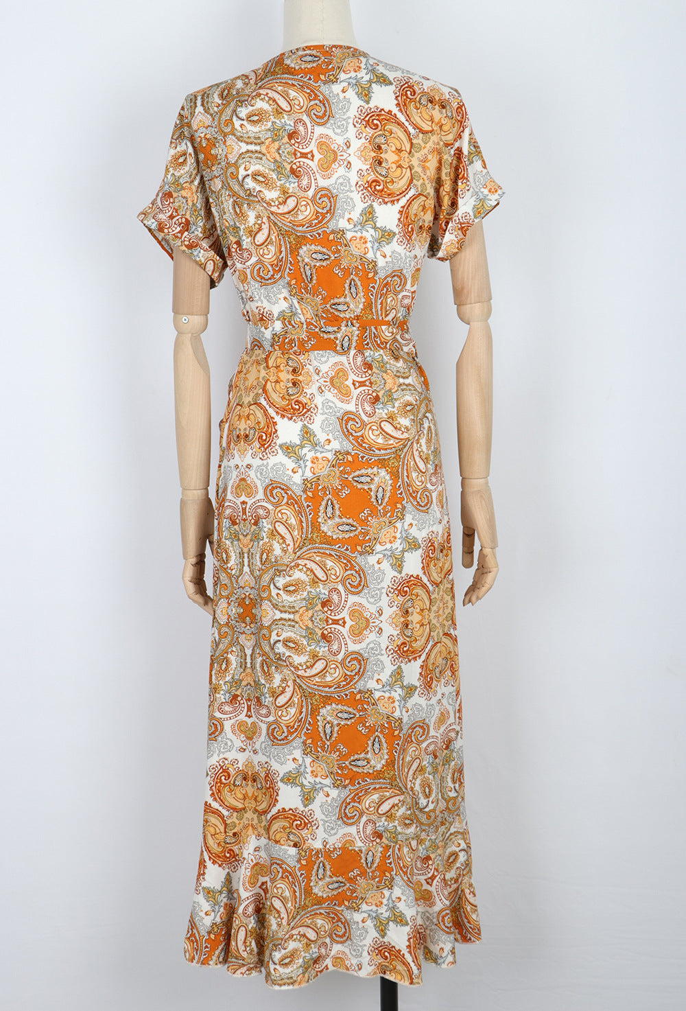 Ladies V-Neck Short Sleeve Patchwork Irregular Dress