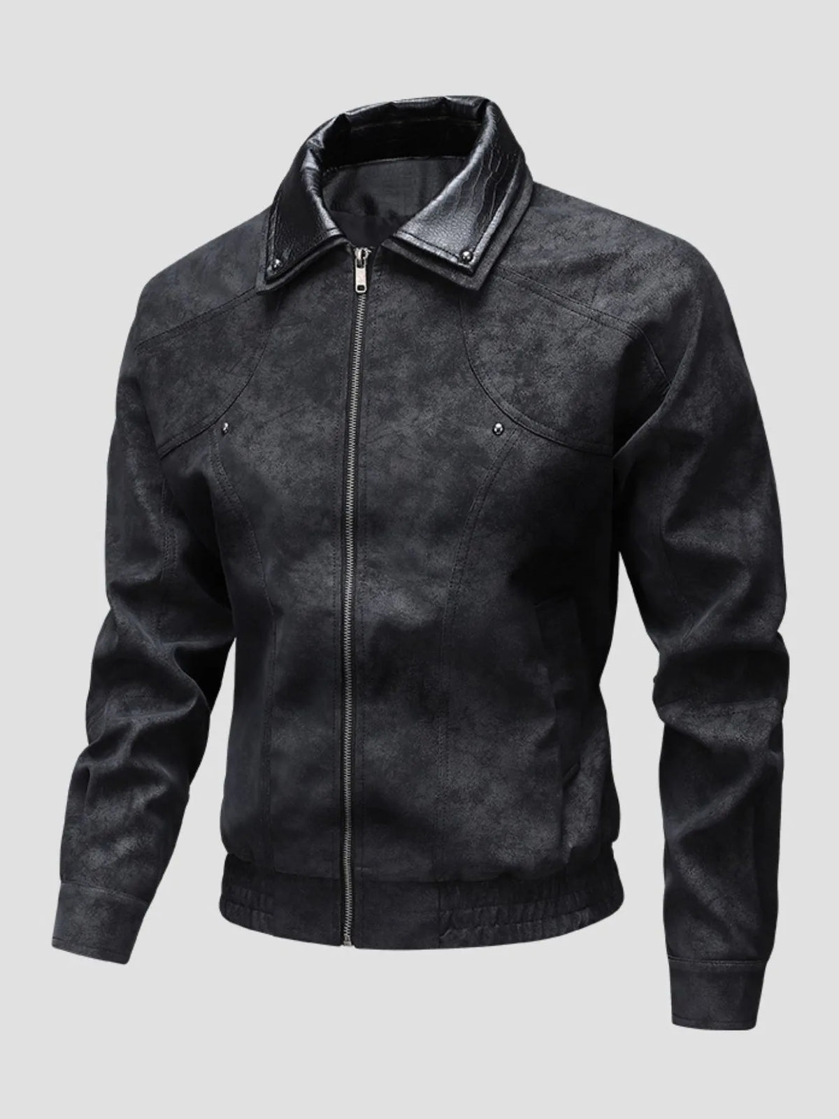 Men's Plus Size Leather Bomber Jacket with Full Zip Front