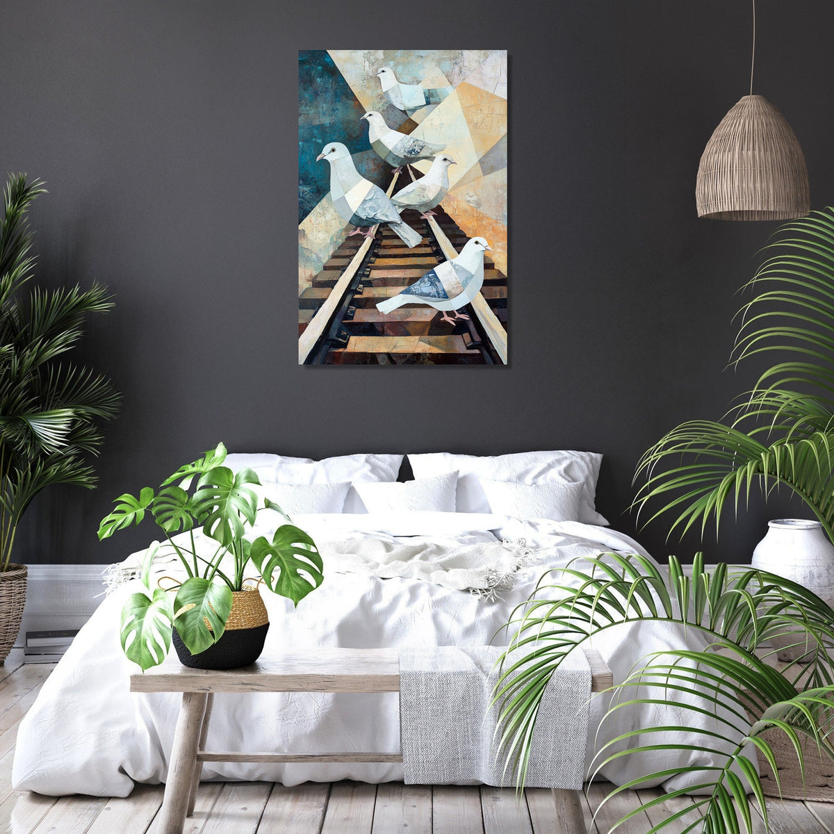 Geometric Doves Railway Canvas