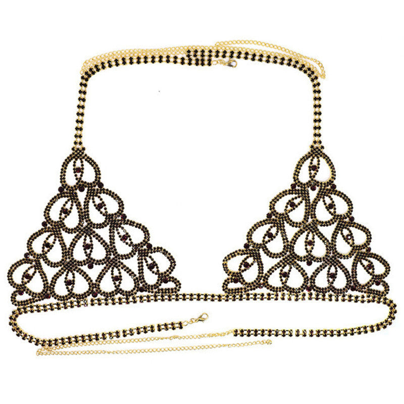 Sexy Bikini With Heart-shaped Rhinestone Claw Chain On Body Chain