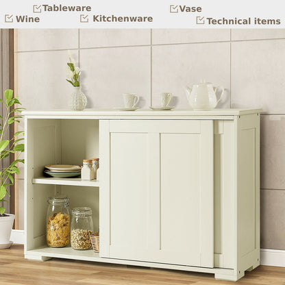 Storage Sideboard with Sliding Door and Double Partition-Black