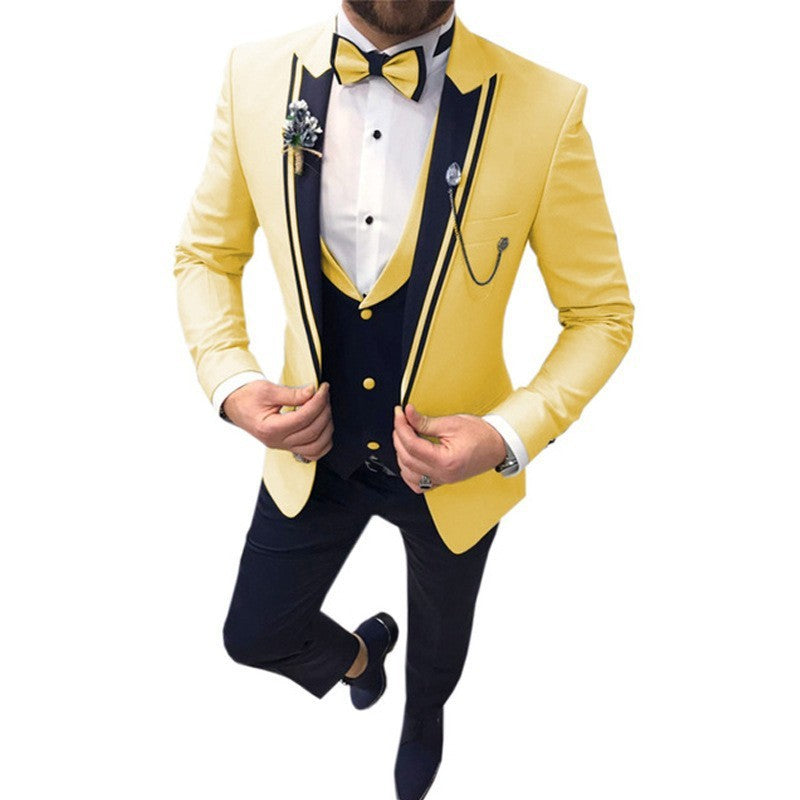 Men's Color Matching Business Casual Suit Three-piece Set