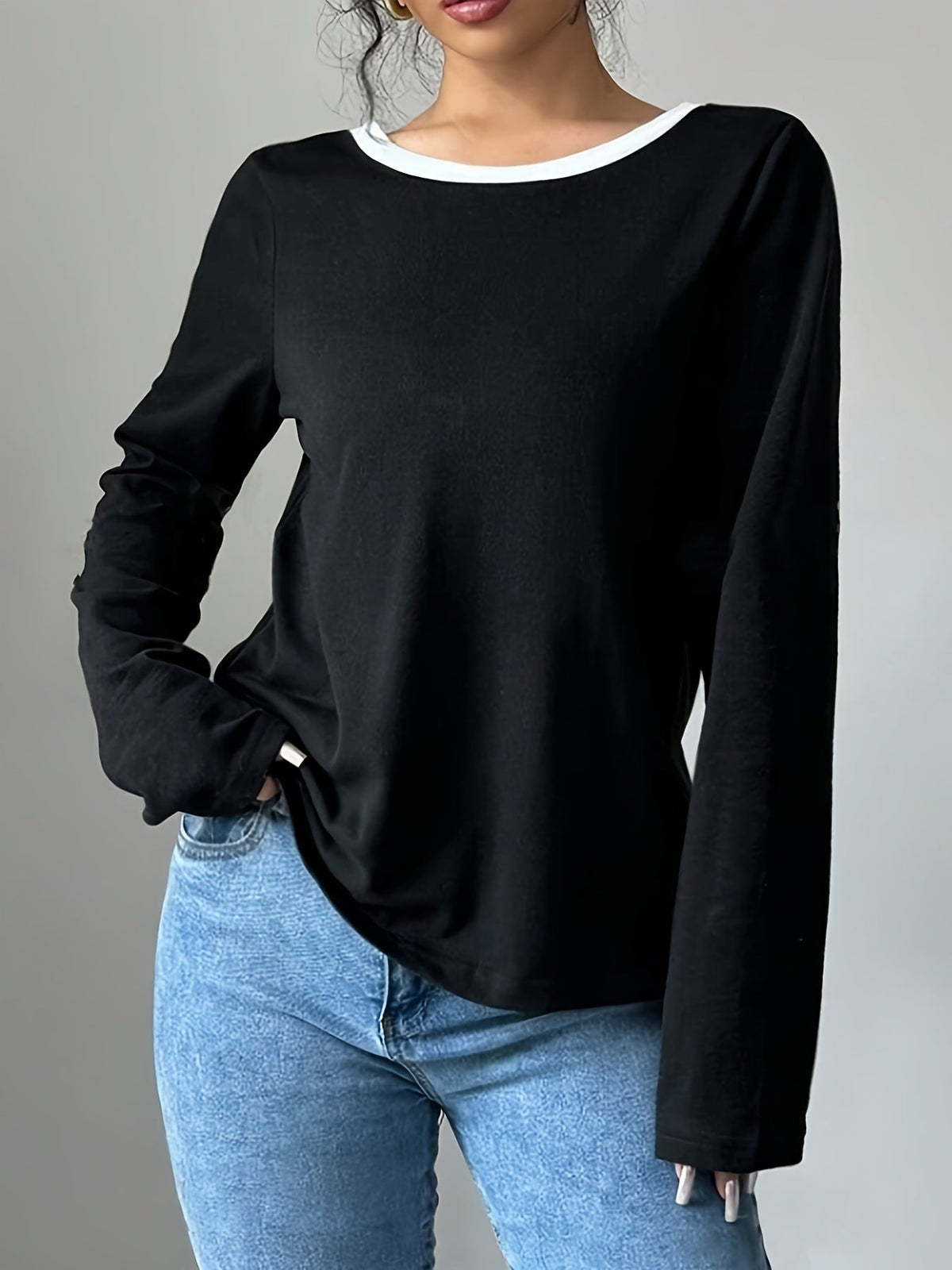 Women's Round Neck Long Sleeve Base Layer Top - Crew Neck Knit T-Shirt