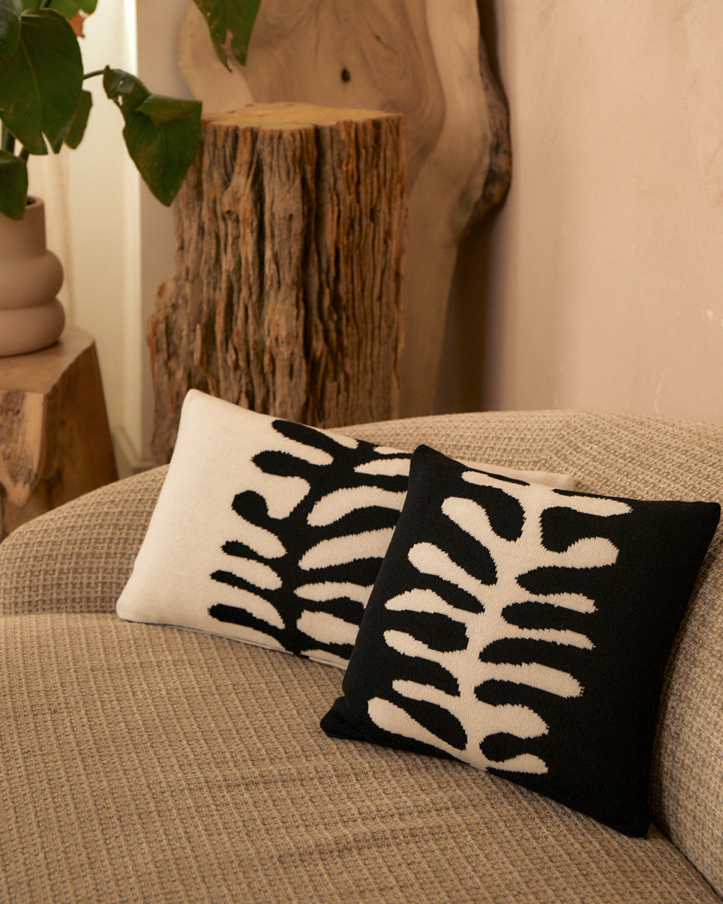 Organic Shape Wool & Cashmere Knitted Cushion Black