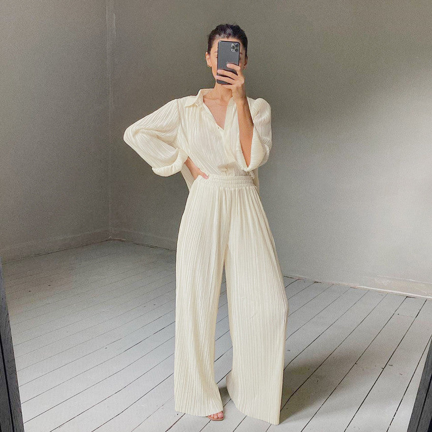 Lapel Pleated Shirt  Draped Add Trousers
