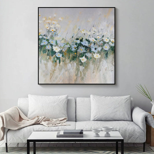 Handmade Oil Painting Canvas Wall Art Decoration Modern Blue Flowers For Home Decor Rolled Frameless Unstretched Painting