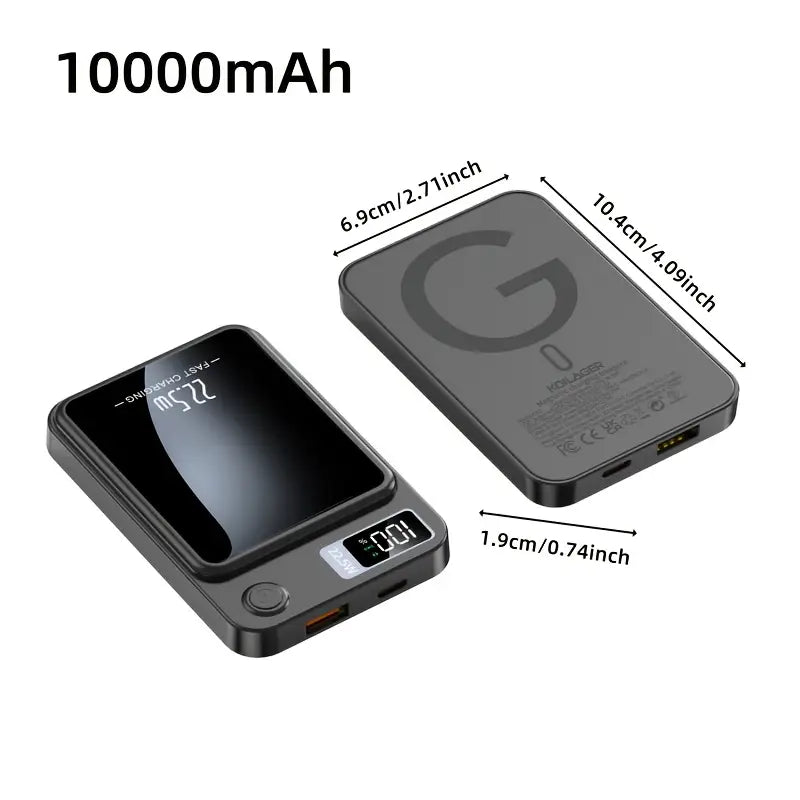 Magnetic Wireless Power Bank 5000mAh/10000mAh – 22.5W Fast Charge & PD20W Portable Charger with LED Power Display, USB/Type-C Output, Compatible with iPhone 15 Pro/14/13/12 & Android Phones – Travel Emergency Backup Battery