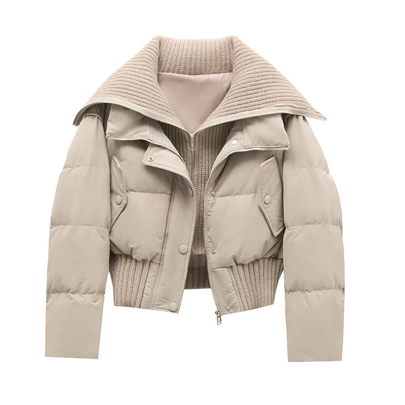 Designer Knit Patchwork Large Lapel Cotton Coat For Women