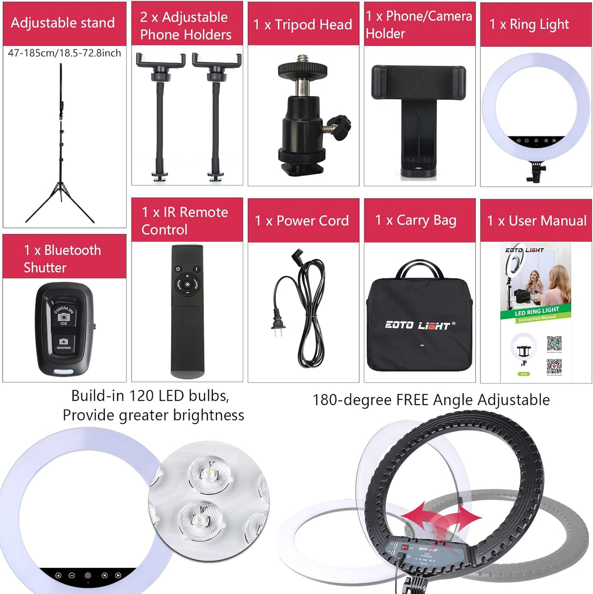 LED Ring Light 21 in with Tripod Touch Panel Bag & Remote for Video EOTO