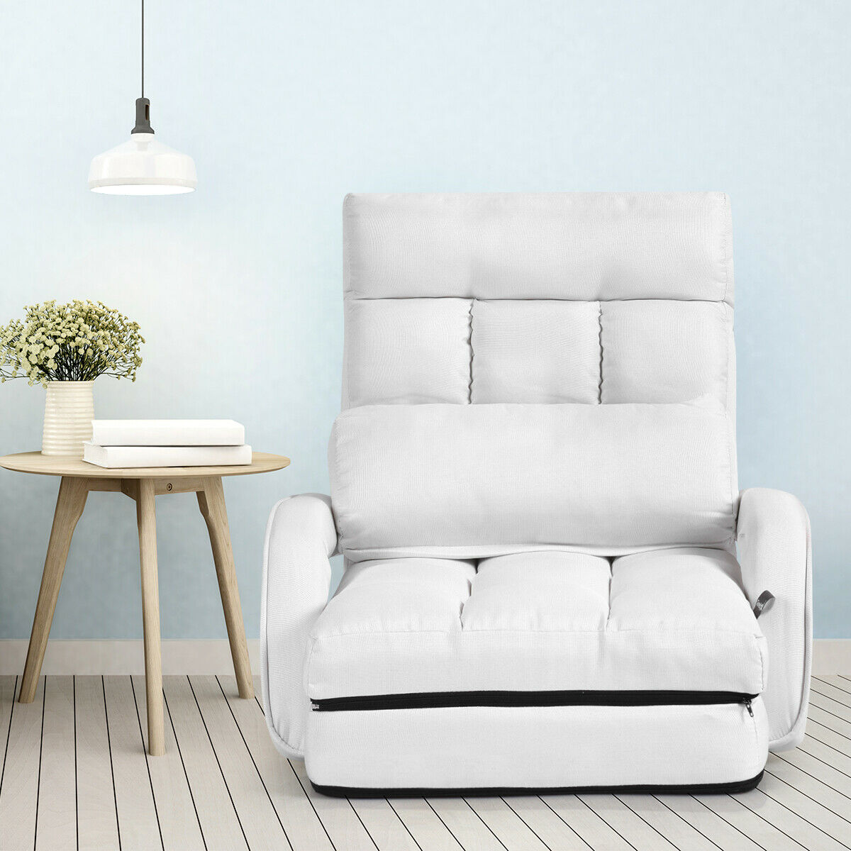 Adjustable Folding Floor Lazy Chair with Pillow-Blue