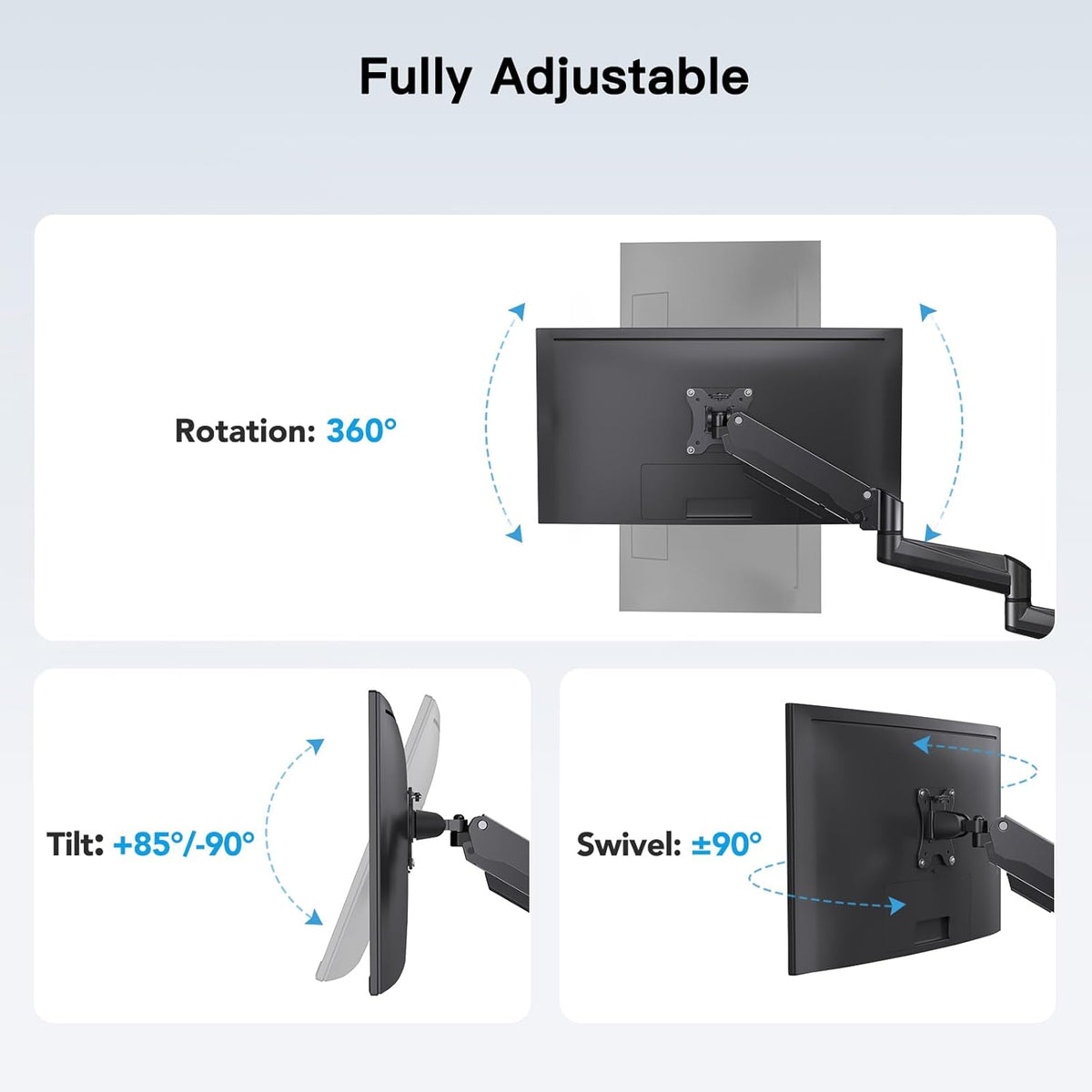 Triple Monitor Stand Desk Mount 17 to 32 Inch Adjustable Arms HUANUO