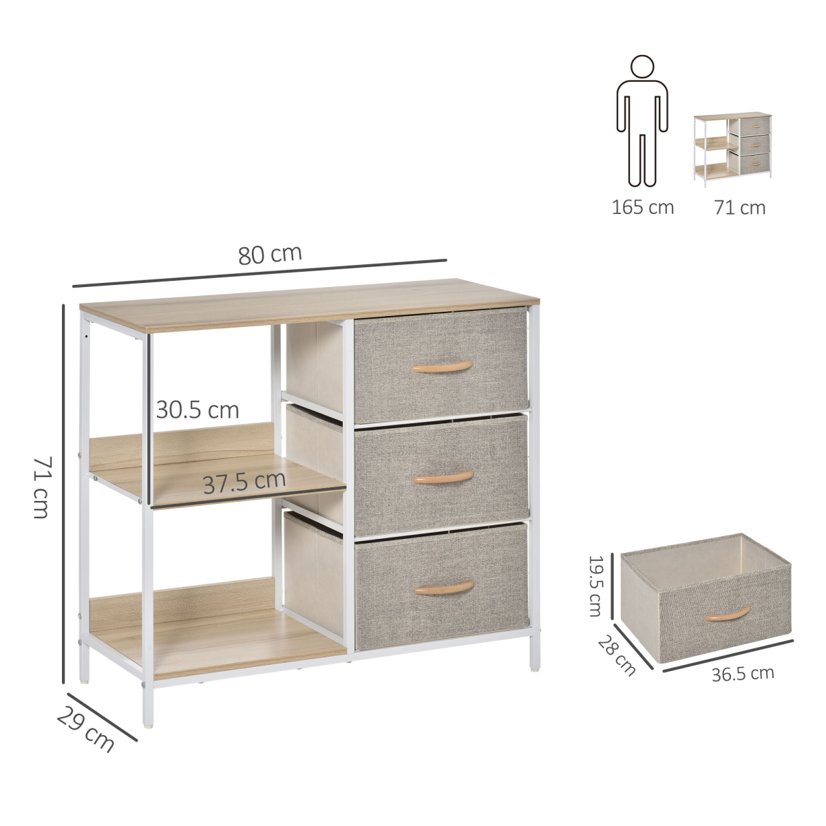 Chest Dresser with 3 Drawers Storage Cabinet Organizer, Beige