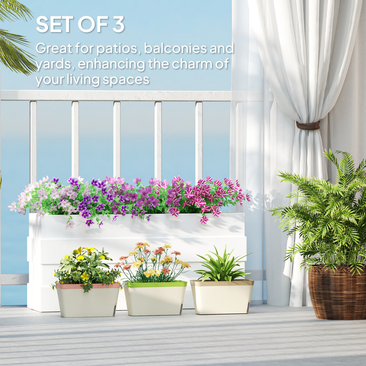 Outsunny 3 Pcs Self Watering Plant Pots w/ Visual Water Level Window