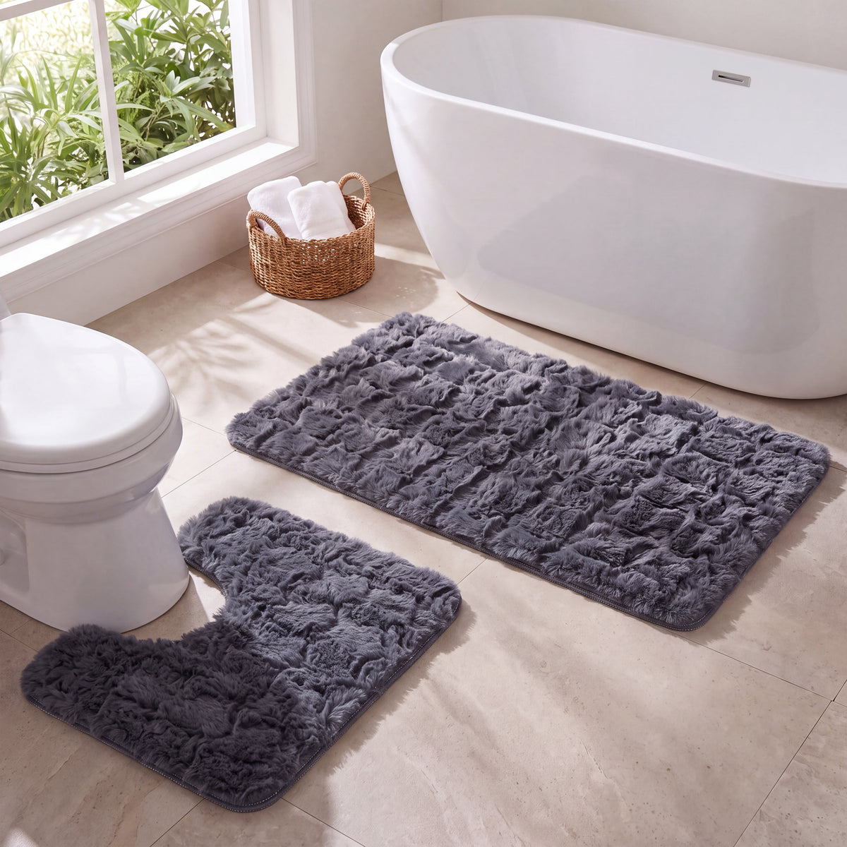 OLIVIA ROCCO 2 Piece Bath Mat Set Non Slip Super Absorbent Quick Dry Extra Soft Plush Rug