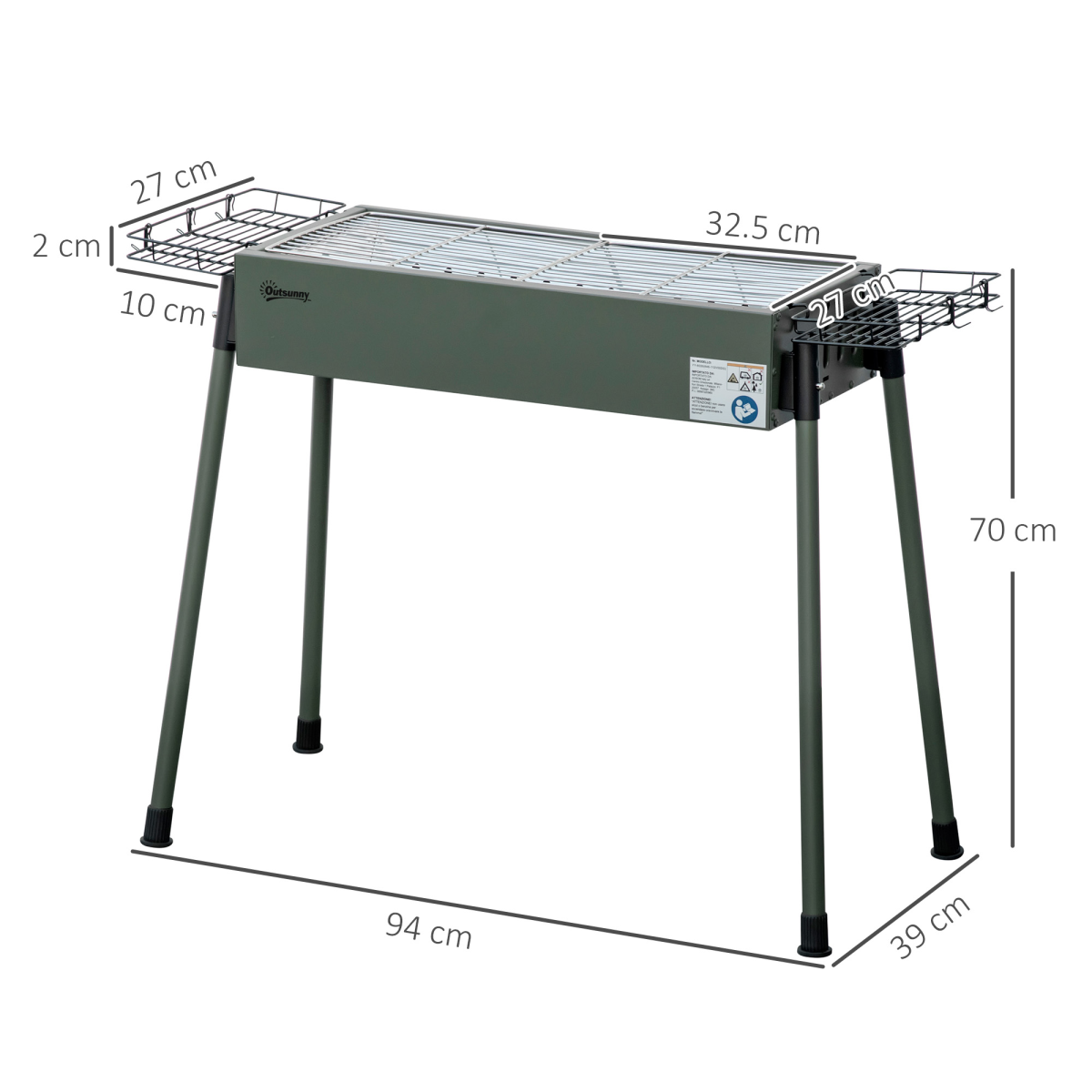 Portable Charcoal Barbecue Grill with Seasoning Baskets and Hooks
