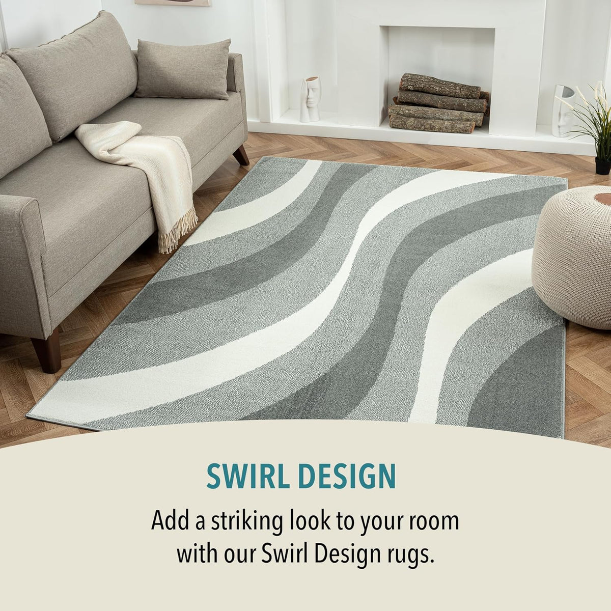 Large Rug 160x230cm Swirl Pattern Short Pile Living Room Area Rug Natural