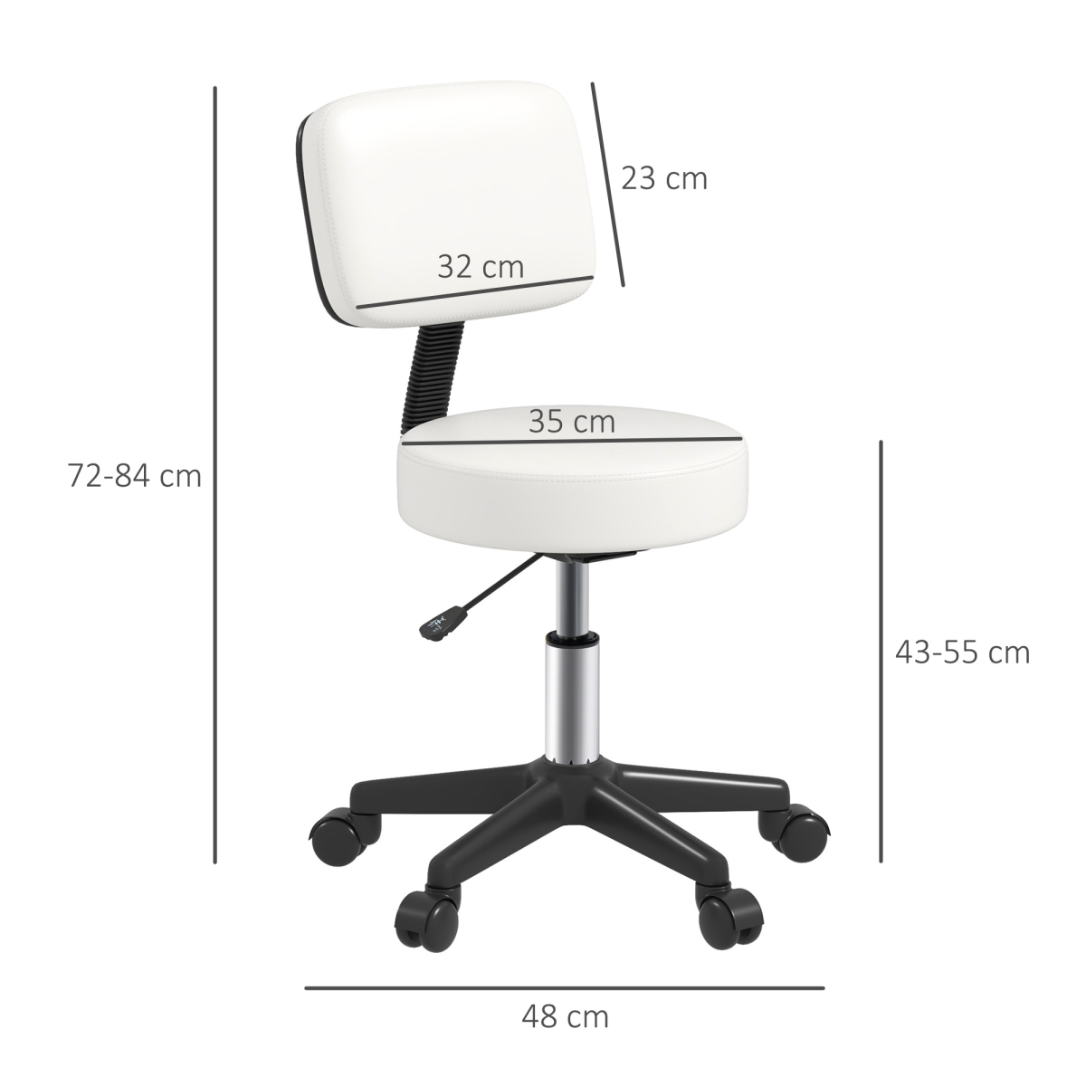 HOMCOM Adjustable Swivel Salon Chair Padded Seat Back 5 Wheels White