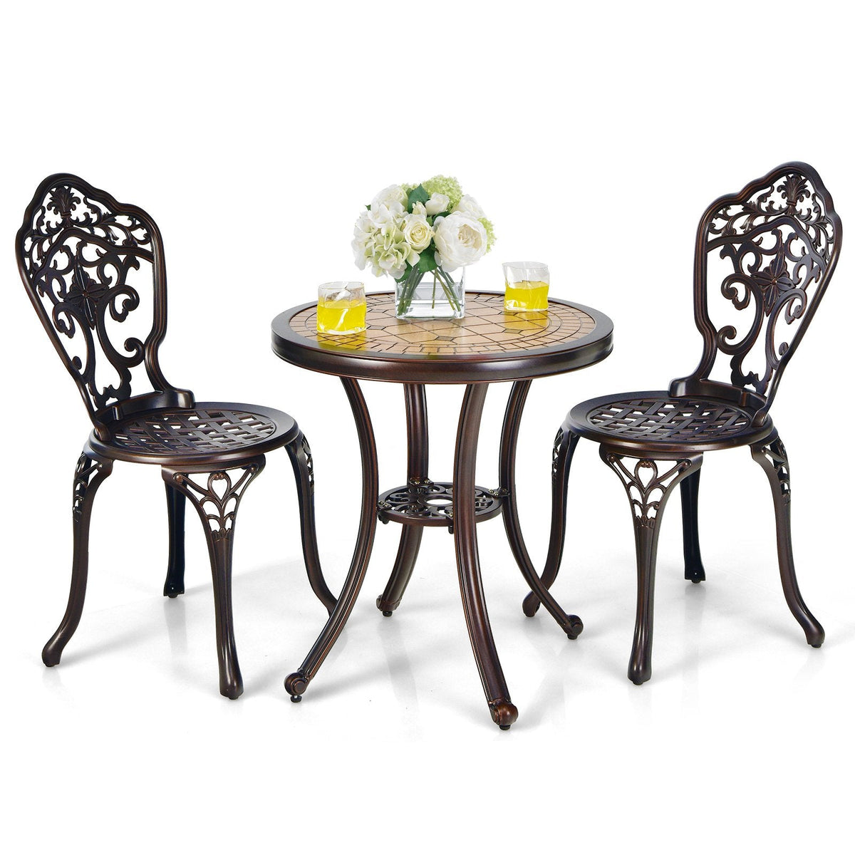 3 Pieces Patio Bistro Set for Porch Garden Poolside Backyard-Copper