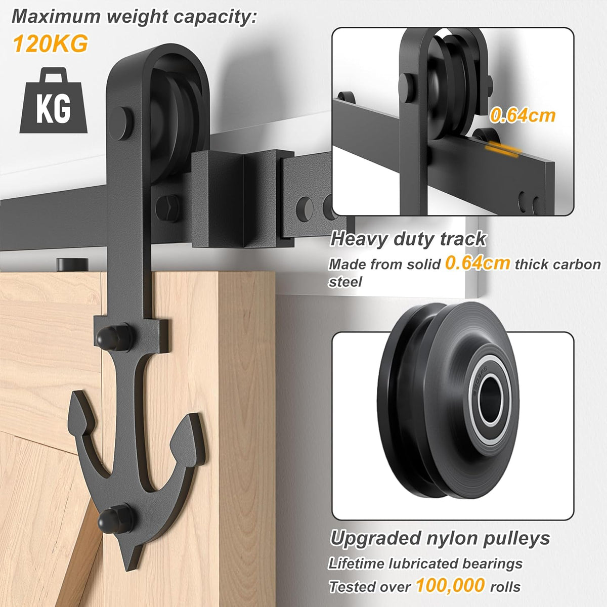 Sliding Barn Door Kit 6.6FT Heavy Duty Anchor Shaped Black Track SANKEYTEW