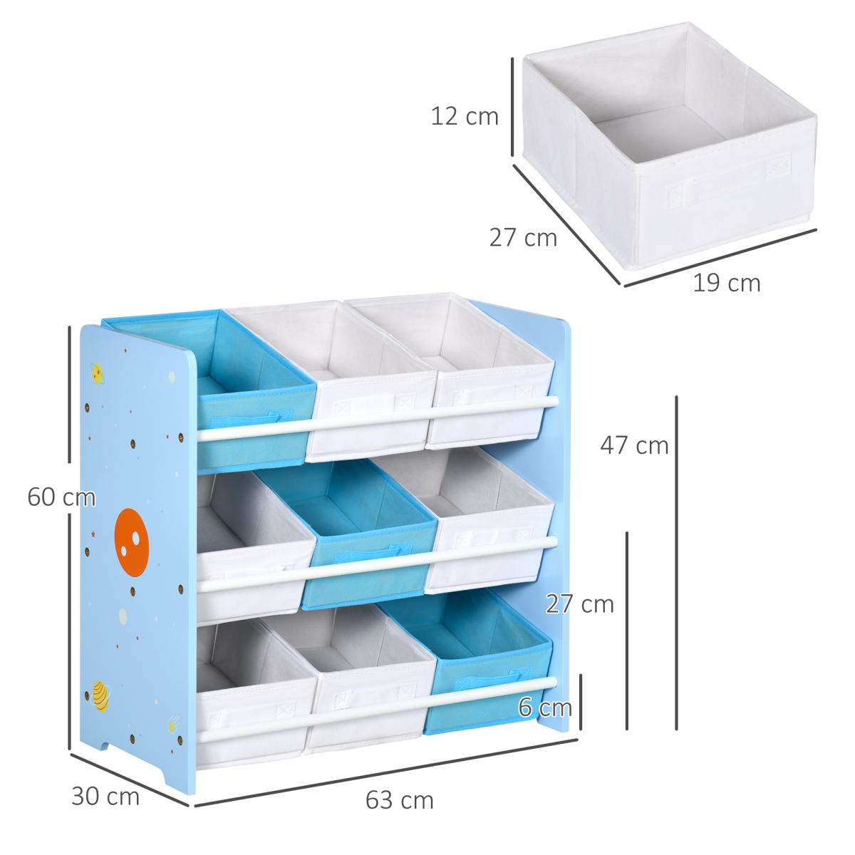 ZONEKIZ Storage Unit W/9 Removable Storage Baskets for Nursery Playroom - Blue