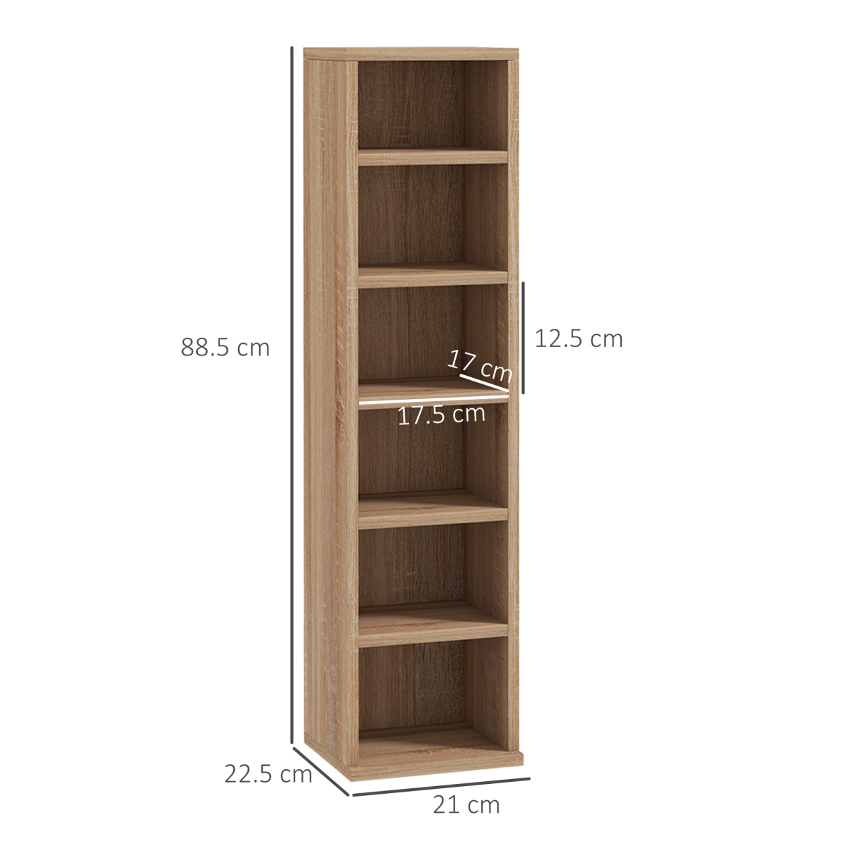 HOMCOM Set of 2 CD Media Display Shelf Unit Tower Rack Adjustable, Natural