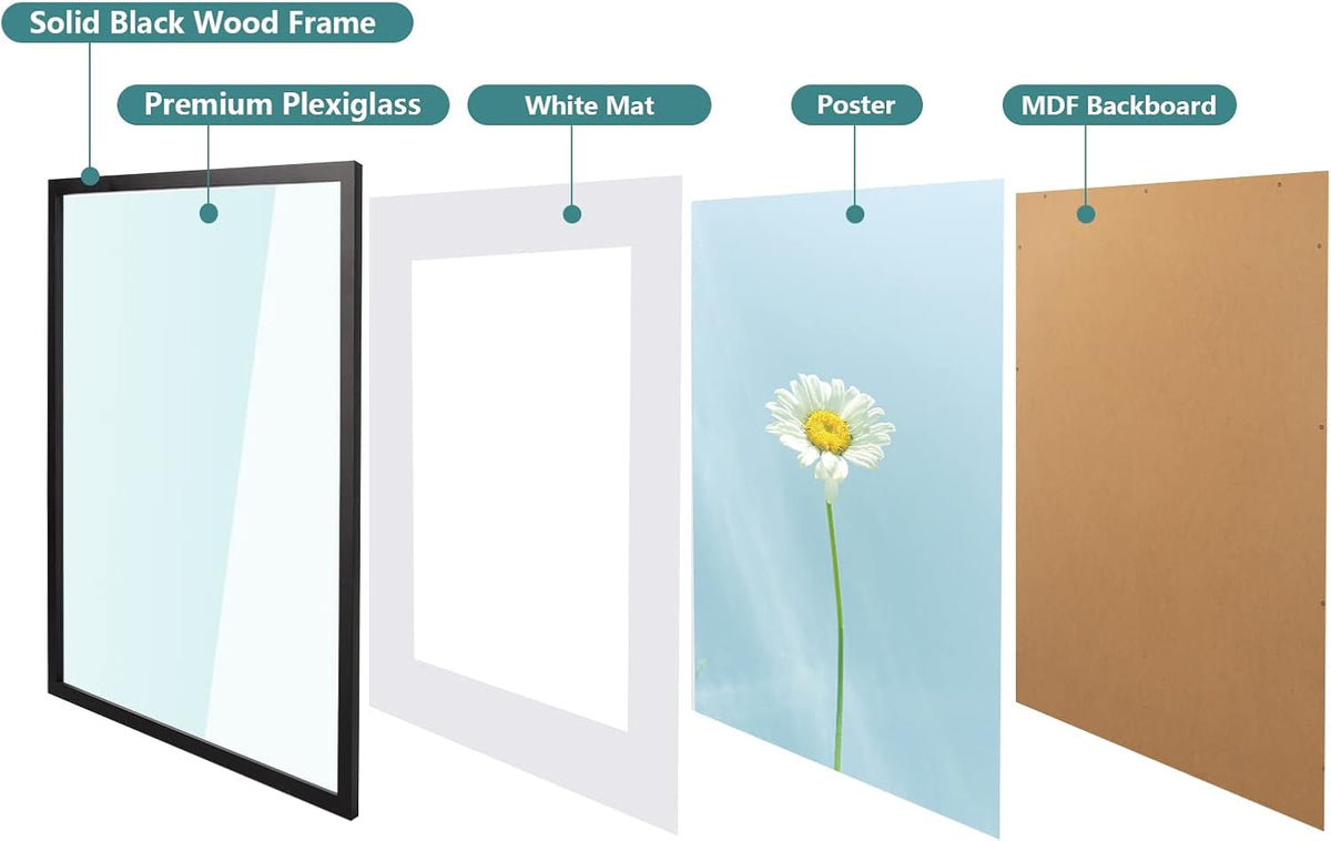A2 Poster Frame 16.5x23.4in Natural Wood Picture Frame Acrylic Glass HOHIYO