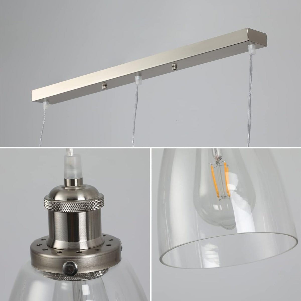 3 Light Glass Pendant Lights Modern Adjustable Ceiling Industrial FORCOSO