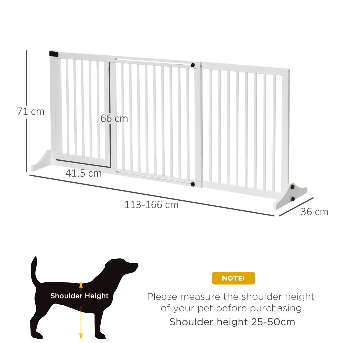 Freestanding Length Adjustable Wooden Pet Gate with Lockable Door 3 Panels White