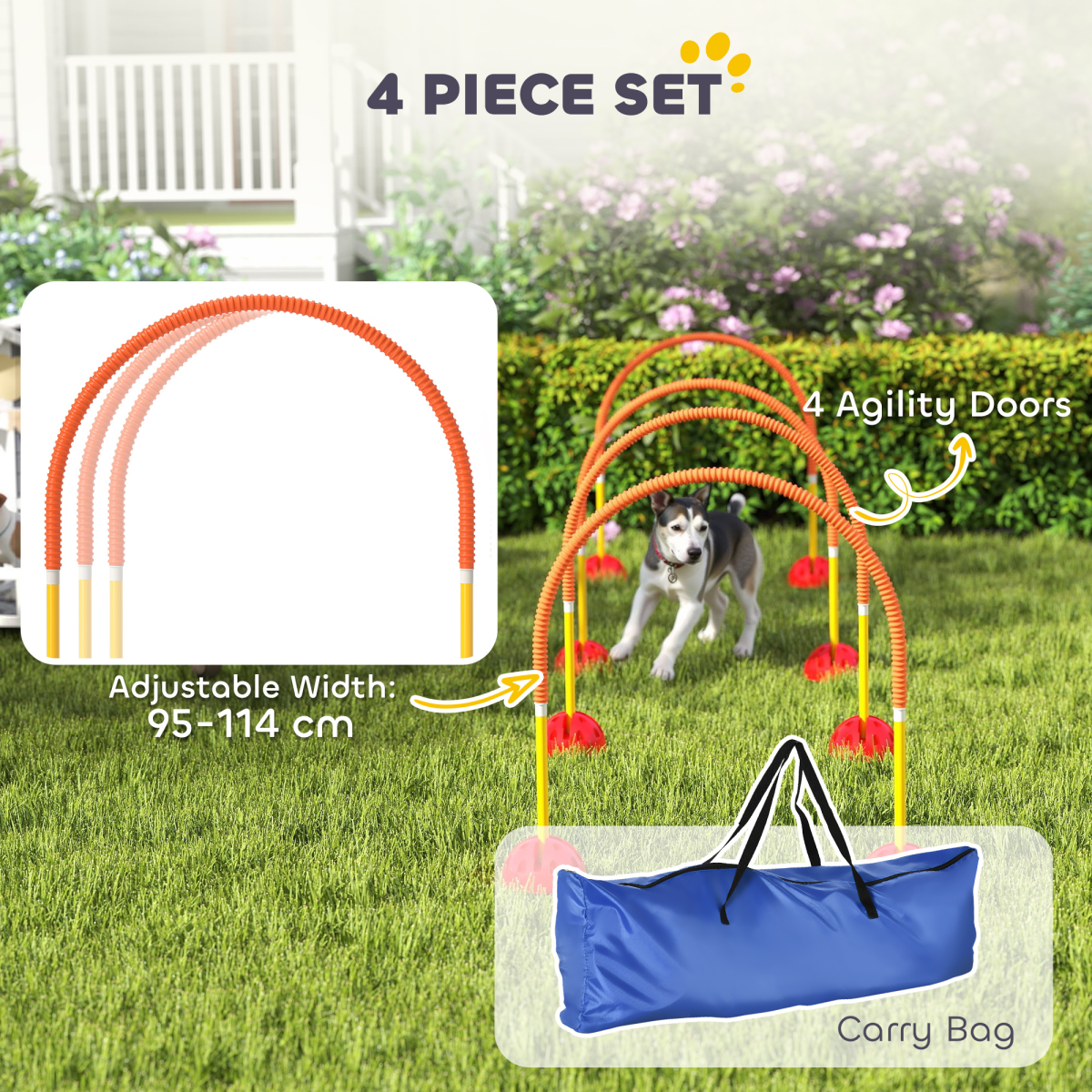 PawHut 4 Piece Dog Agility Training Equipment with Carry Bag, Orange