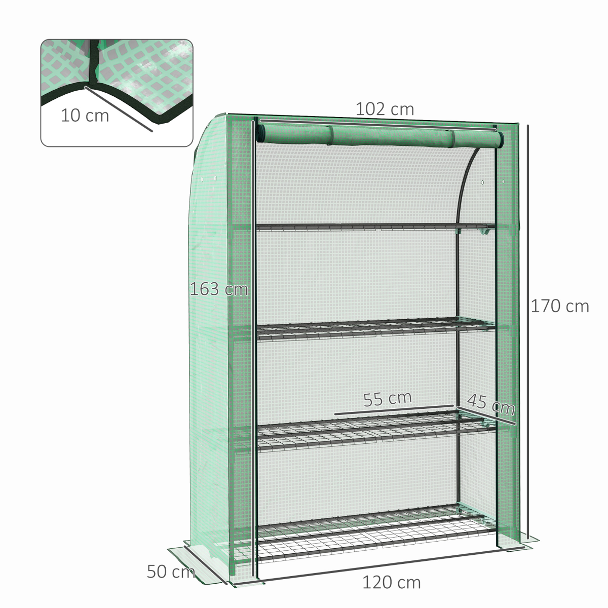 Outsunny Mini Green House with 4 Tier Shelves, 170H x 120W x 50Dcm, Green