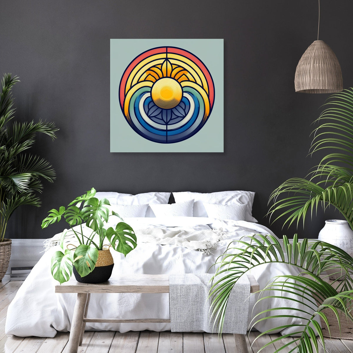 Sun and Rainbow Geometric Canvas