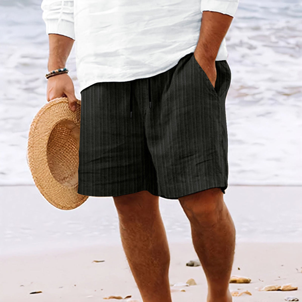 Stripe Print Shorts Summer Fashion Drawstring Sweatpants Casual Clothing For Men