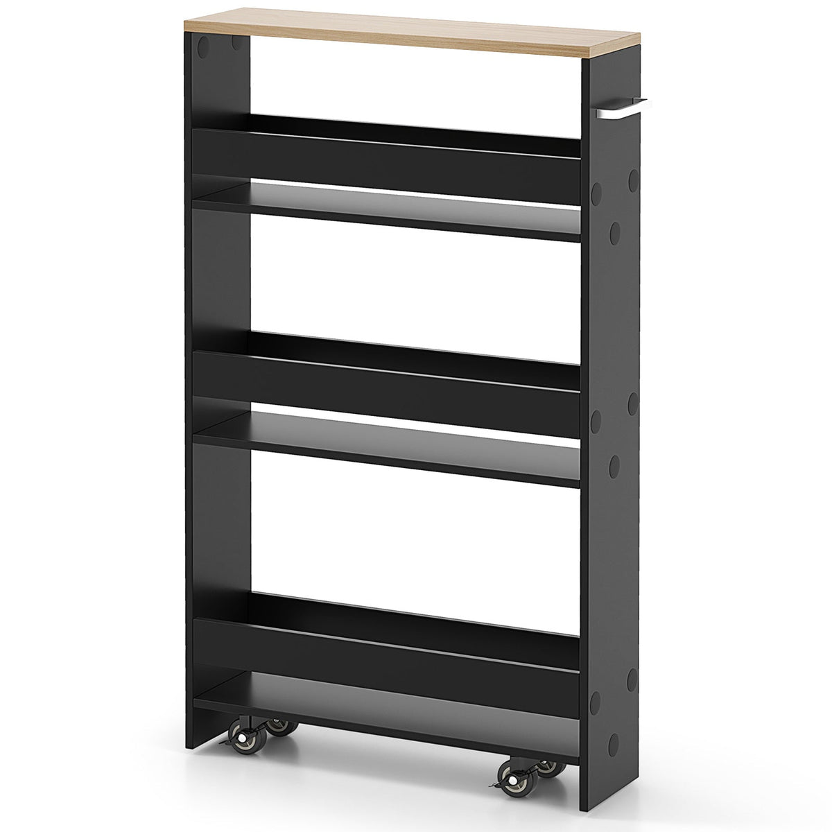 4-Tier Slim Storage Cart with Open Shelves and Wheels-Natural
