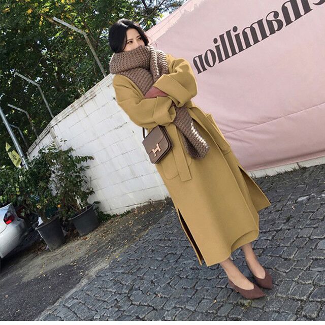 Winter new women's mid-length maple leaf red woolen coat