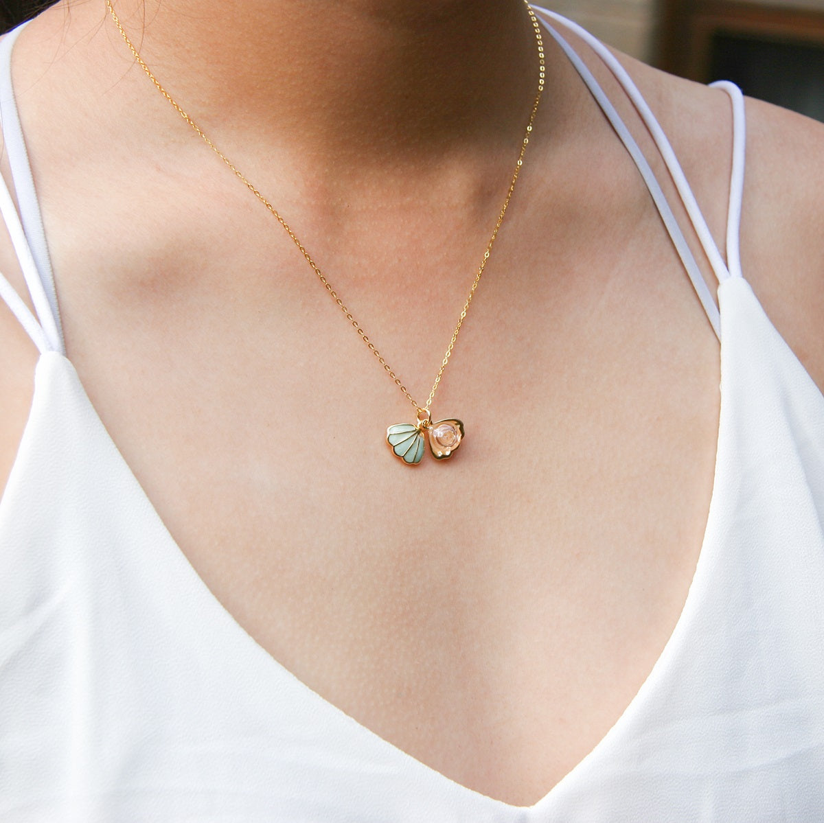 Green Shell Murano Aroma Necklace - Paradise Peach | Energy & Healing | Diffuse on the go | Sterling Silver Gift