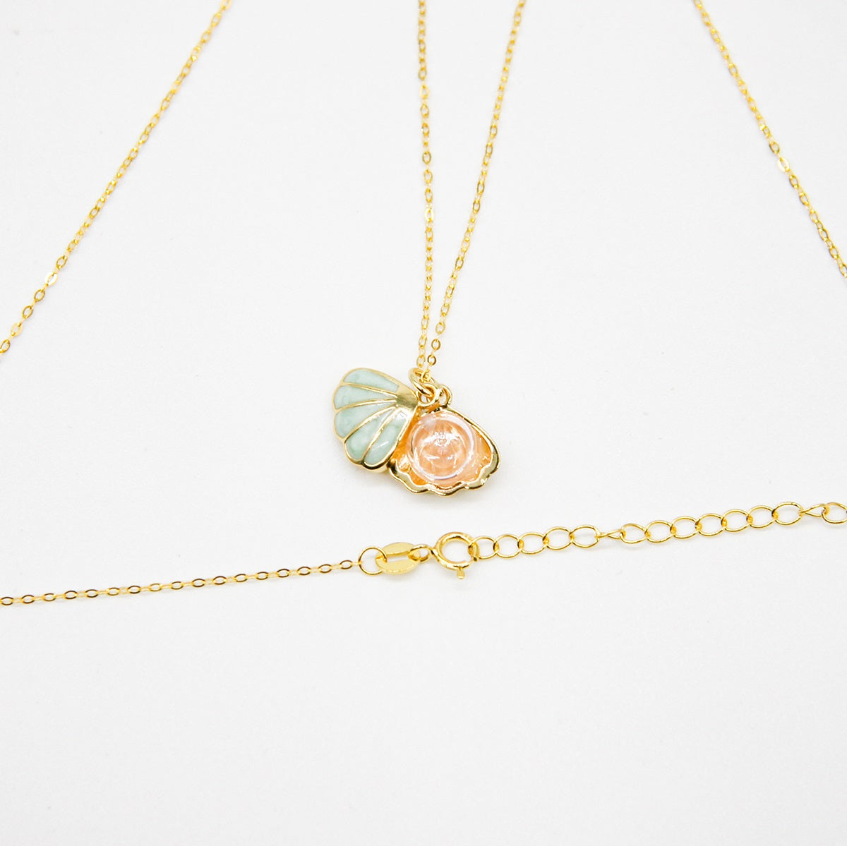Green Shell Murano Aroma Necklace - Paradise Peach | Energy & Healing | Diffuse on the go | Sterling Silver Gift