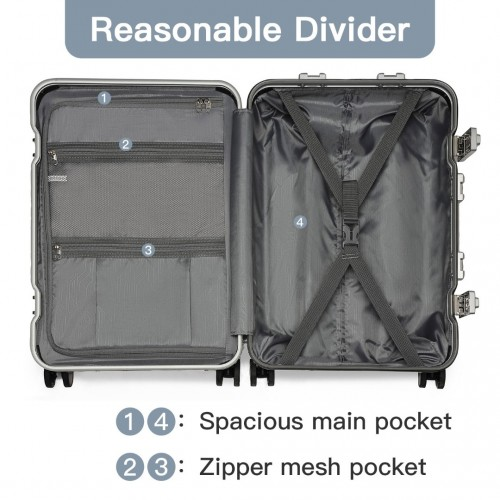 KSS2481 - Supercase Durable 20 Inch PC Hardshell Aluminum Frame Suitcase With TSA Lock - Black