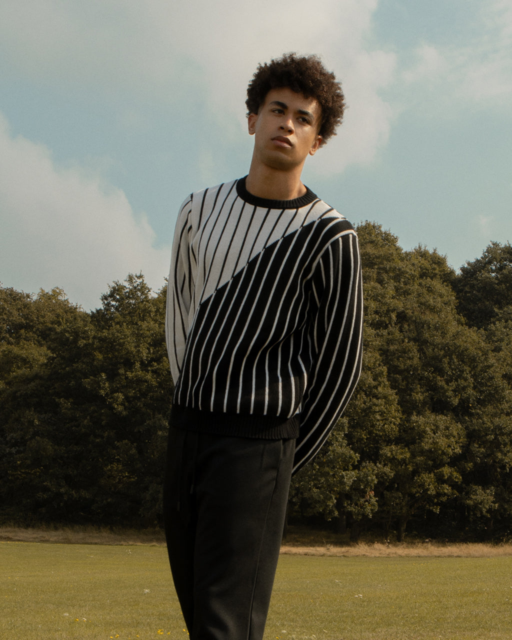Thin Striped Diagonal Wool & Cashmere Jumper