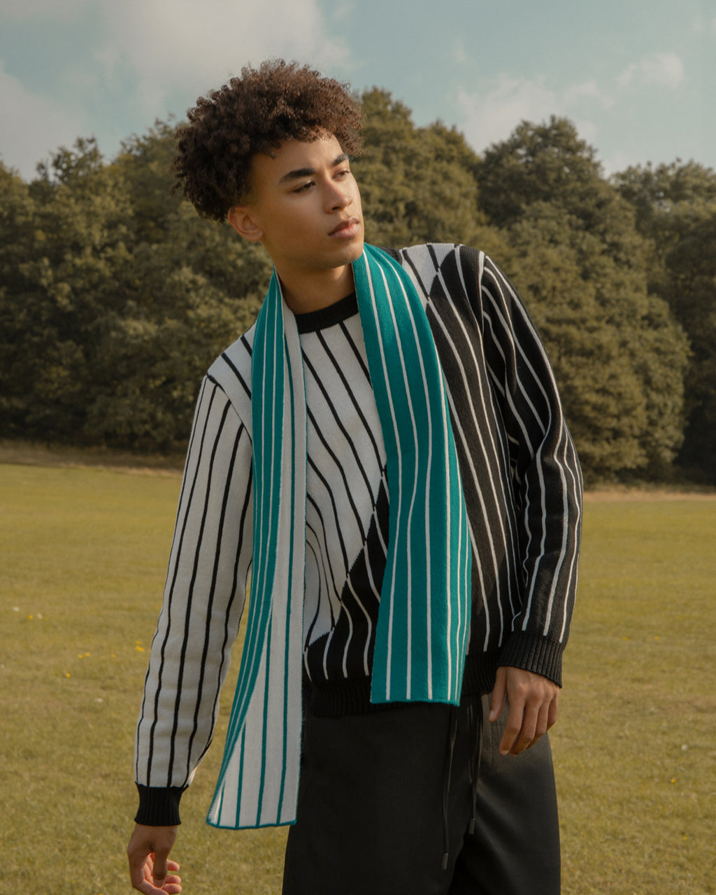 Thin Striped Diagonal Wool & Cashmere Jumper