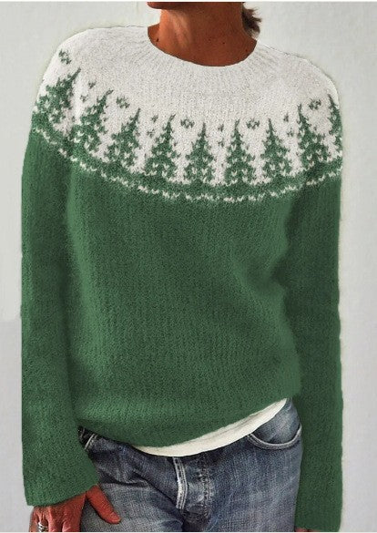 Women's Round-neck Color-block Loose Sweater