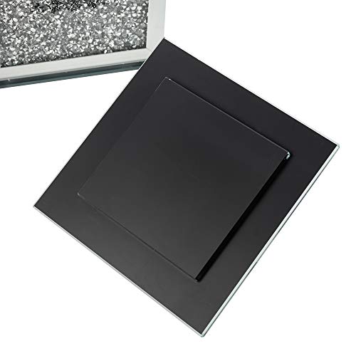 London Boutique Crystal Biscuits Tin Storage Jar Large Sparkle Crushed Diamond Filled Silver Metal Frame Square Shape 8.6 Inches Height Gift Box