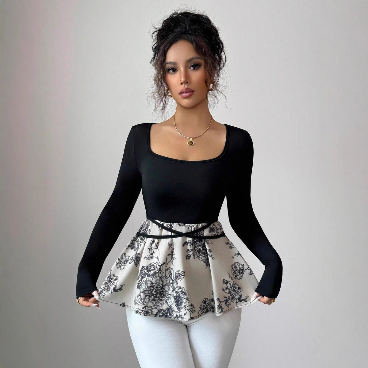 Special-interest Design Floral Skirt Versatile Top